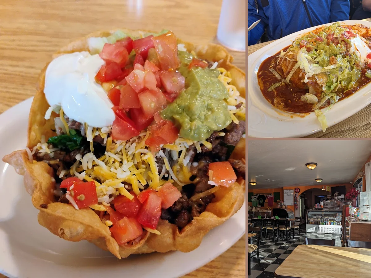 Mexican plates served in a no-nonsense dining space.