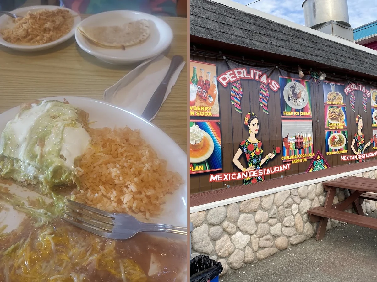 Simple diner tables inside a Mexican restaurant.